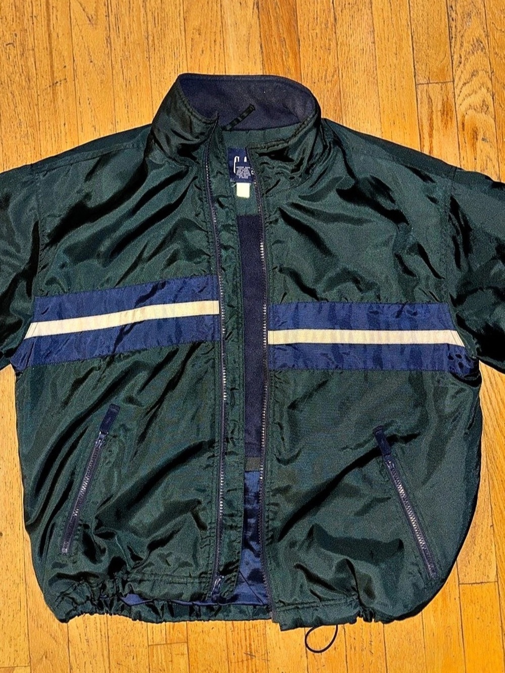 Gap VTG Fleece-Lined Windbreaker w/ Reflective Stripe - Green & Navy - Medium - Picture 3 of 10